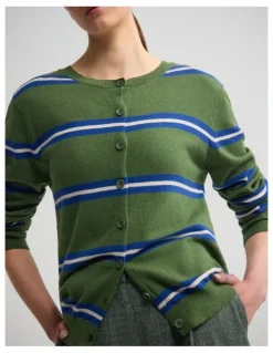 Oxford Margurite Striped Cardigan in Green