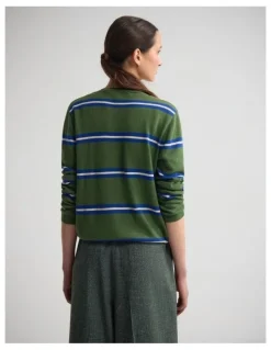 Oxford Margurite Striped Cardigan in Green