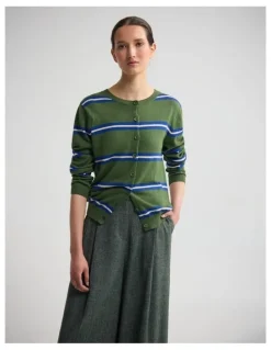 Oxford Margurite Striped Cardigan in Green