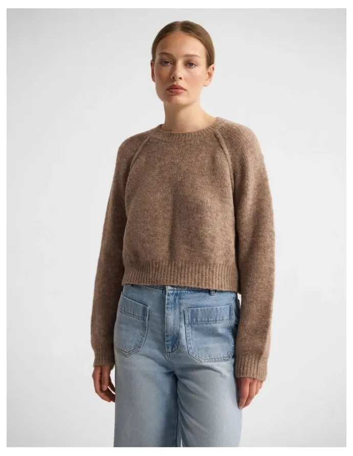 Oxford Mei Alpaca Blend Crew Neck in Brown