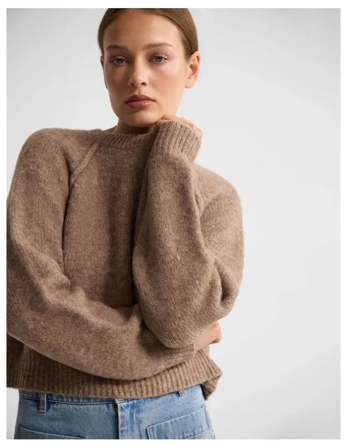 Oxford Mei Alpaca Blend Crew Neck in Brown