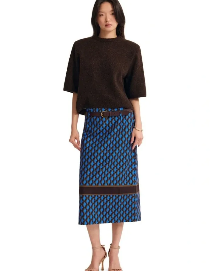 Oxford Nora Stretch Midi Skirt in Multi