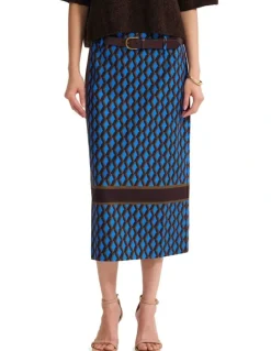 Oxford Nora Stretch Midi Skirt in Multi
