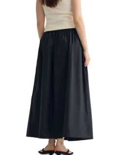 Oxford Olive Cotton Maxi Skirt in Black
