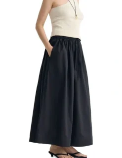 Oxford Olive Cotton Maxi Skirt in Black