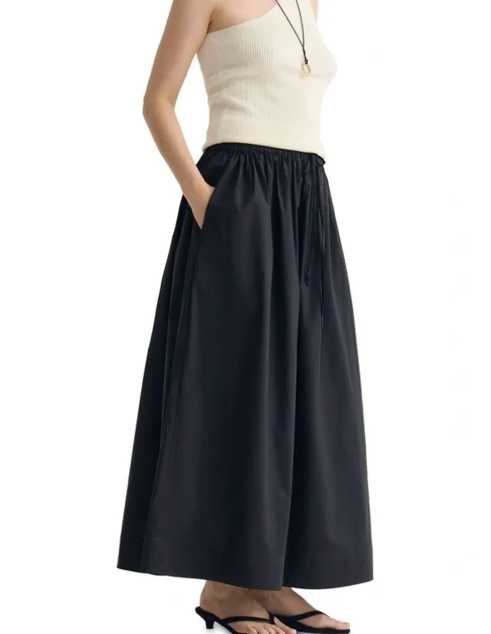 Oxford Olive Cotton Maxi Skirt in Black