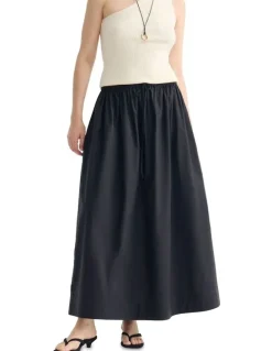 Oxford Olive Cotton Maxi Skirt in Black
