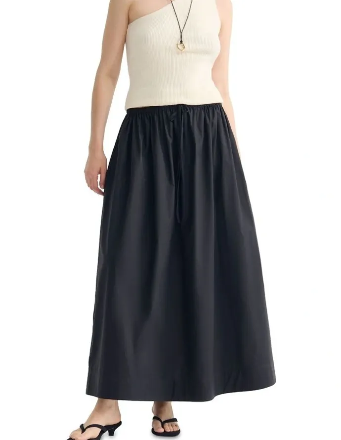 Oxford Olive Cotton Maxi Skirt in Black