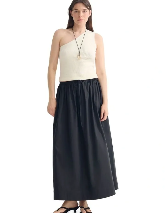 Oxford Olive Cotton Maxi Skirt in Black