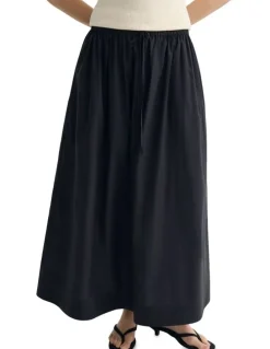 Oxford Olive Cotton Maxi Skirt in Black