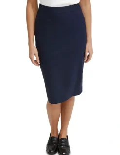 Oxford Peggy Wool Stretch Suit Skirt in Navy