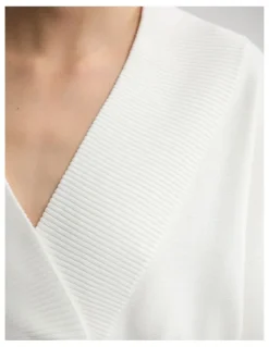 Oxford Pia Cotton V-Neck Knit in Ivory