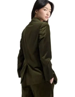 Oxford Raffi Velvet Blazer in Olive Green