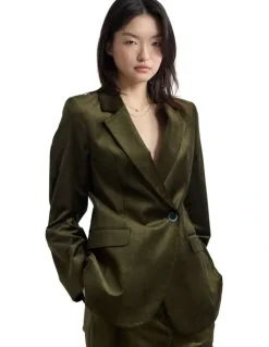 Oxford Raffi Velvet Blazer in Olive Green