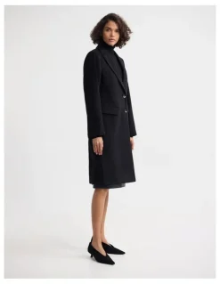 Oxford Ruby Wool Rich Tailored Overcoat in Black