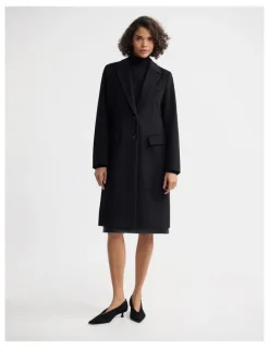Oxford Ruby Wool Rich Tailored Overcoat in Black