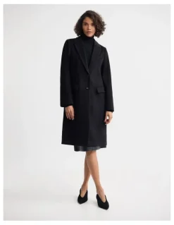 Oxford Ruby Wool Rich Tailored Overcoat in Black
