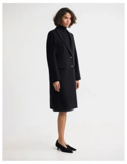 Oxford Ruby Wool Rich Tailored Overcoat in Black