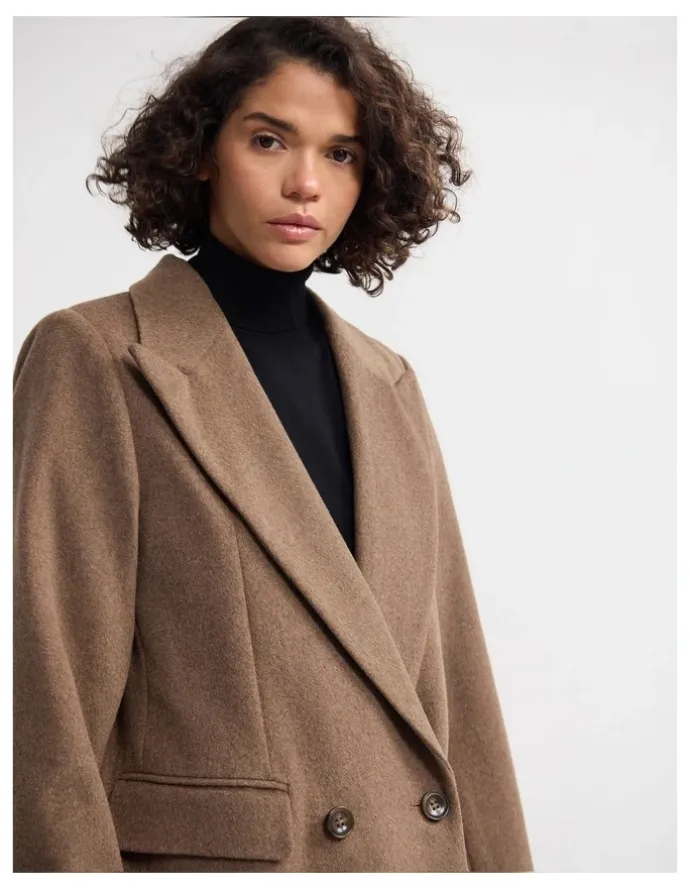 Oxford Saskia Double Breasted Wool Rich Coat in Camel