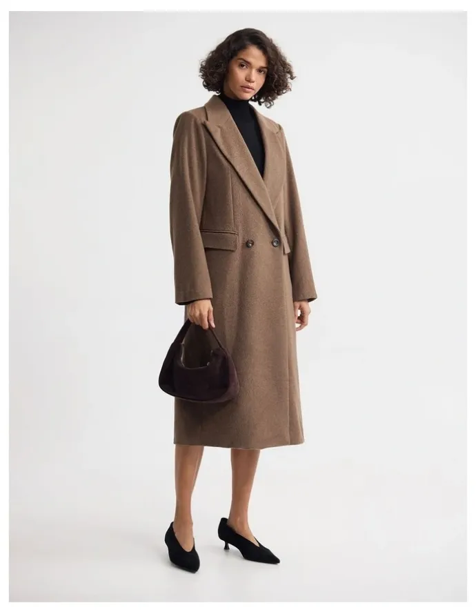 Oxford Saskia Double Breasted Wool Rich Coat in Camel
