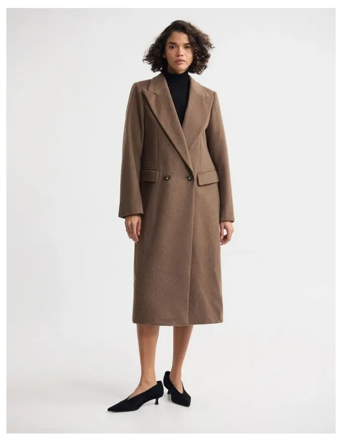 Oxford Saskia Double Breasted Wool Rich Coat in Camel