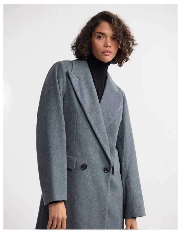 Oxford Saskia Double Breasted Wool Rich Coat in Grey