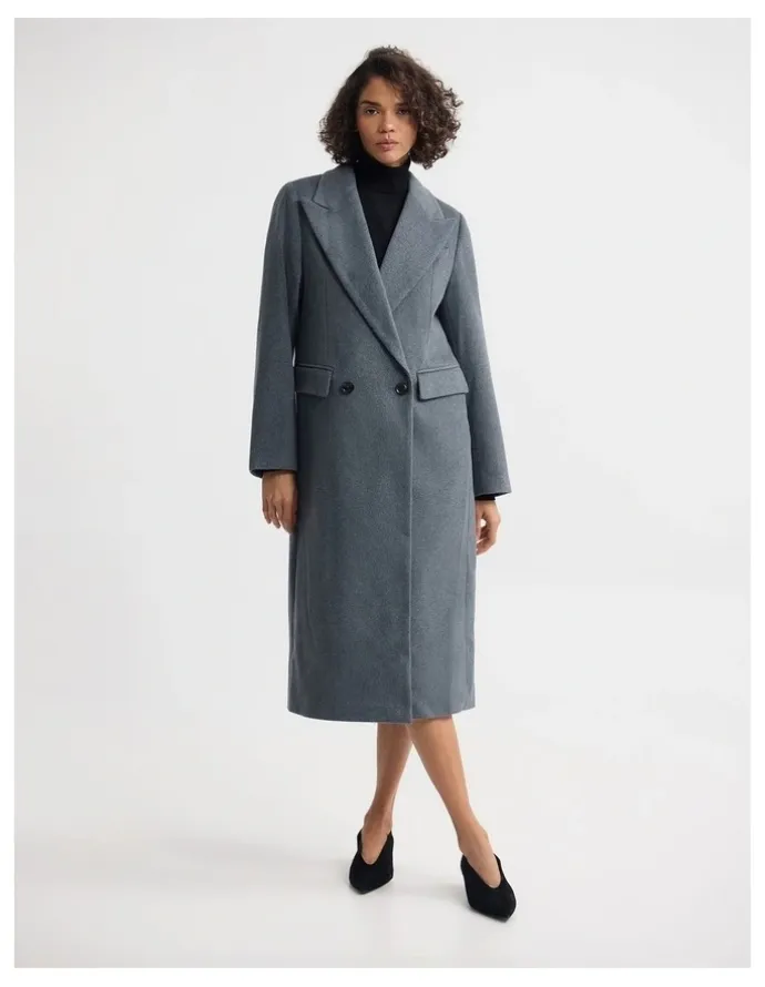 Oxford Saskia Double Breasted Wool Rich Coat in Grey