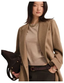 Oxford Saskia Double Breasted Wool Rich Coat in Camel