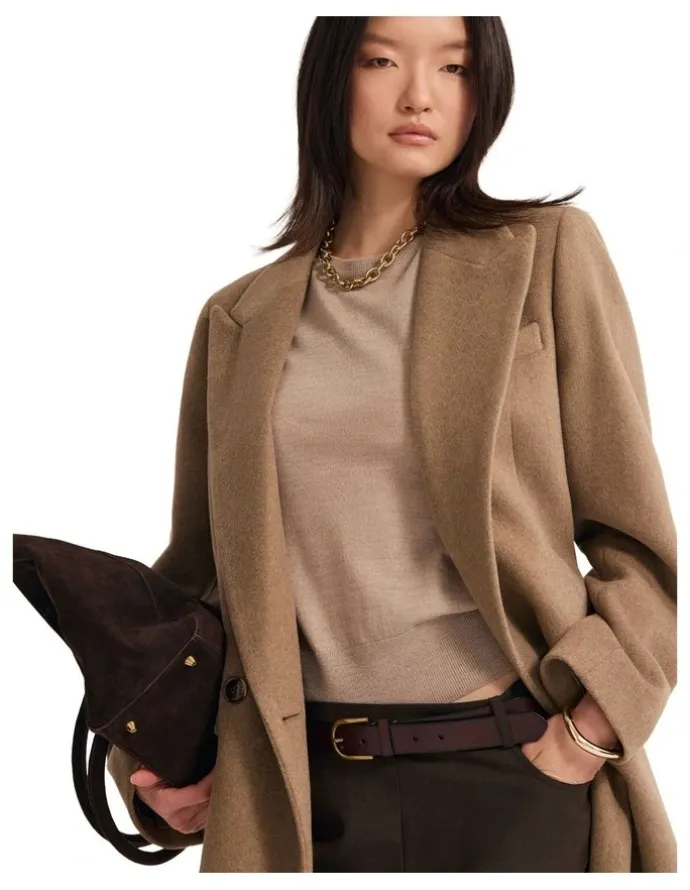 Oxford Saskia Double Breasted Wool Rich Coat in Camel