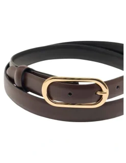Oxford Sierra Skinny Leather Belt in Dark Chocolate