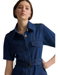 Oxford Alda Safari Dress in Denim Blue
