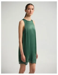 Oxford Amber Satin And Lace Dress in Olive