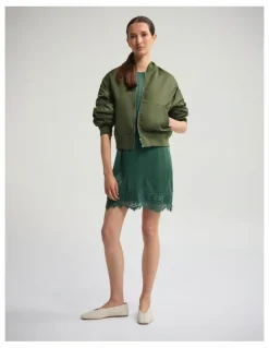 Oxford Amber Satin And Lace Dress in Olive