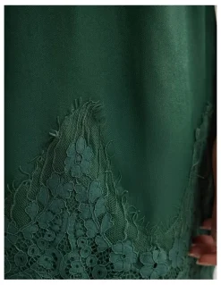 Oxford Amber Satin And Lace Dress in Olive