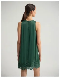 Oxford Amber Satin And Lace Dress in Olive