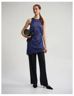 Oxford Amber Satin And Lace Dress in Navy