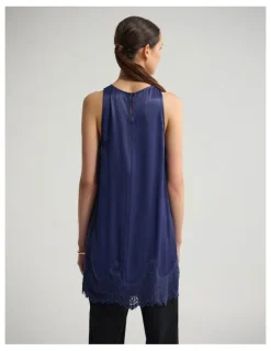 Oxford Amber Satin And Lace Dress in Navy