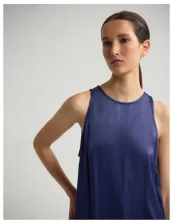 Oxford Amber Satin And Lace Dress in Navy