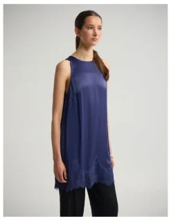 Oxford Amber Satin And Lace Dress in Navy