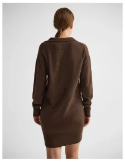 Oxford Kennedy Wool Blend Polo Dress in Chocolate