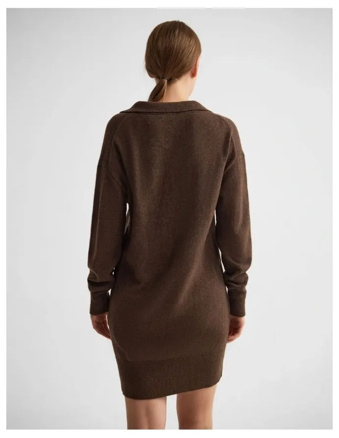 Oxford Kennedy Wool Blend Polo Dress in Chocolate