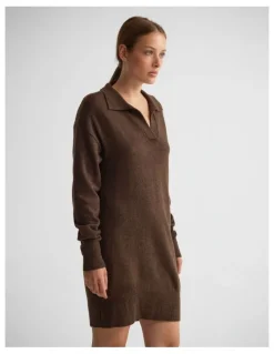 Oxford Kennedy Wool Blend Polo Dress in Chocolate