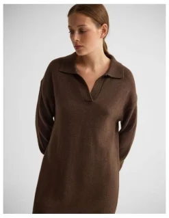 Oxford Kennedy Wool Blend Polo Dress in Chocolate