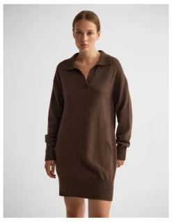 Oxford Kennedy Wool Blend Polo Dress in Chocolate
