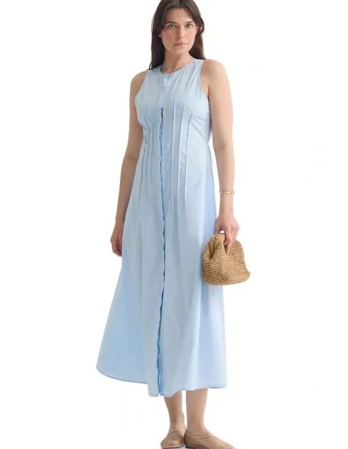 Oxford Sorrento Poplin Dress in Pale Cornflower