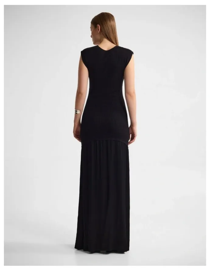 Oxford Sydney Knit Dress With Woven Skirt in Black