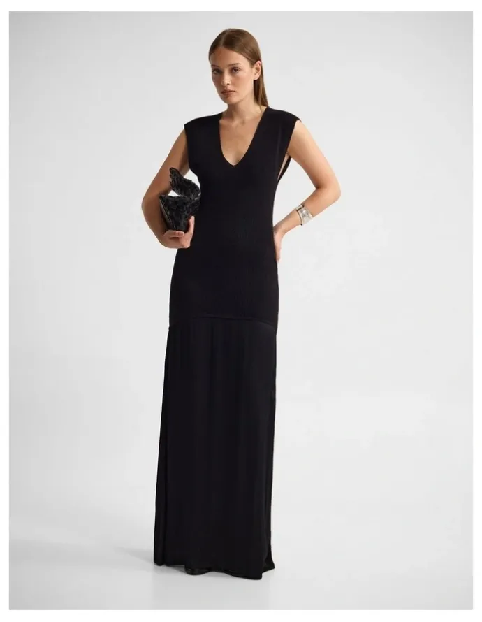 Oxford Sydney Knit Dress With Woven Skirt in Black