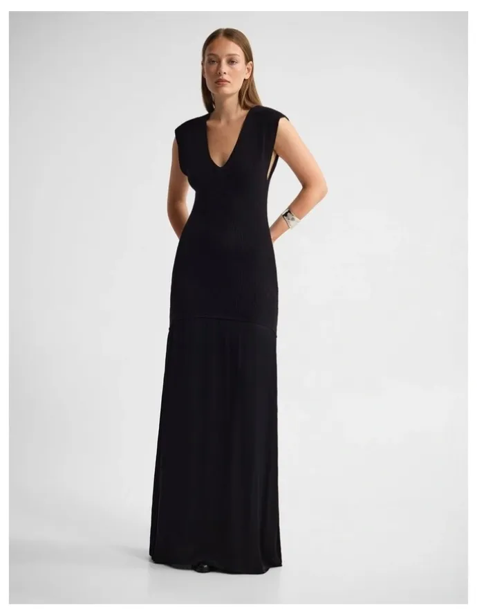 Oxford Sydney Knit Dress With Woven Skirt in Black
