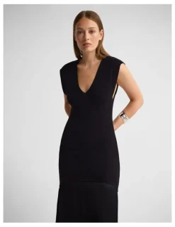 Oxford Sydney Knit Dress With Woven Skirt in Black