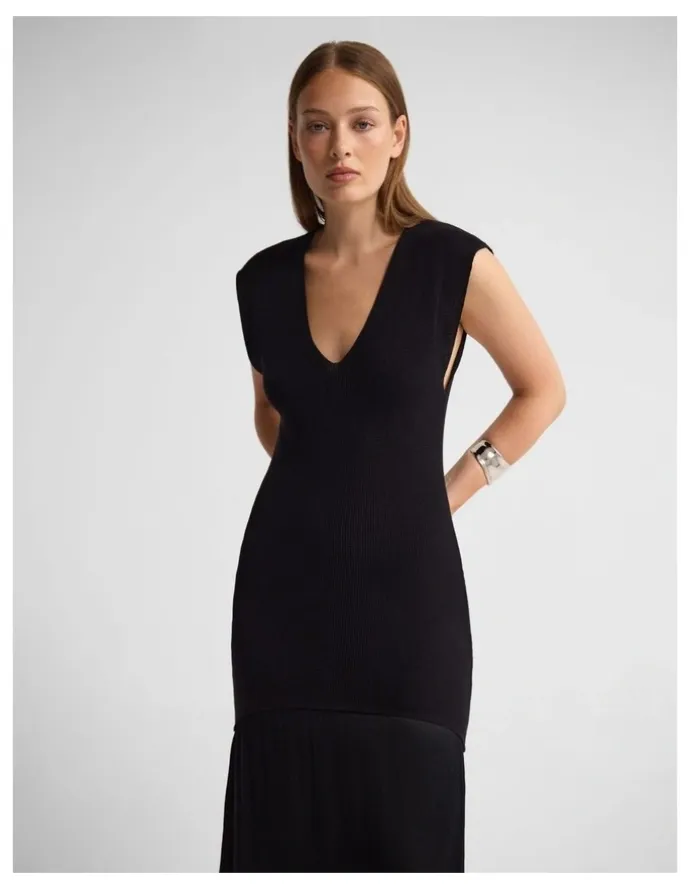 Oxford Sydney Knit Dress With Woven Skirt in Black